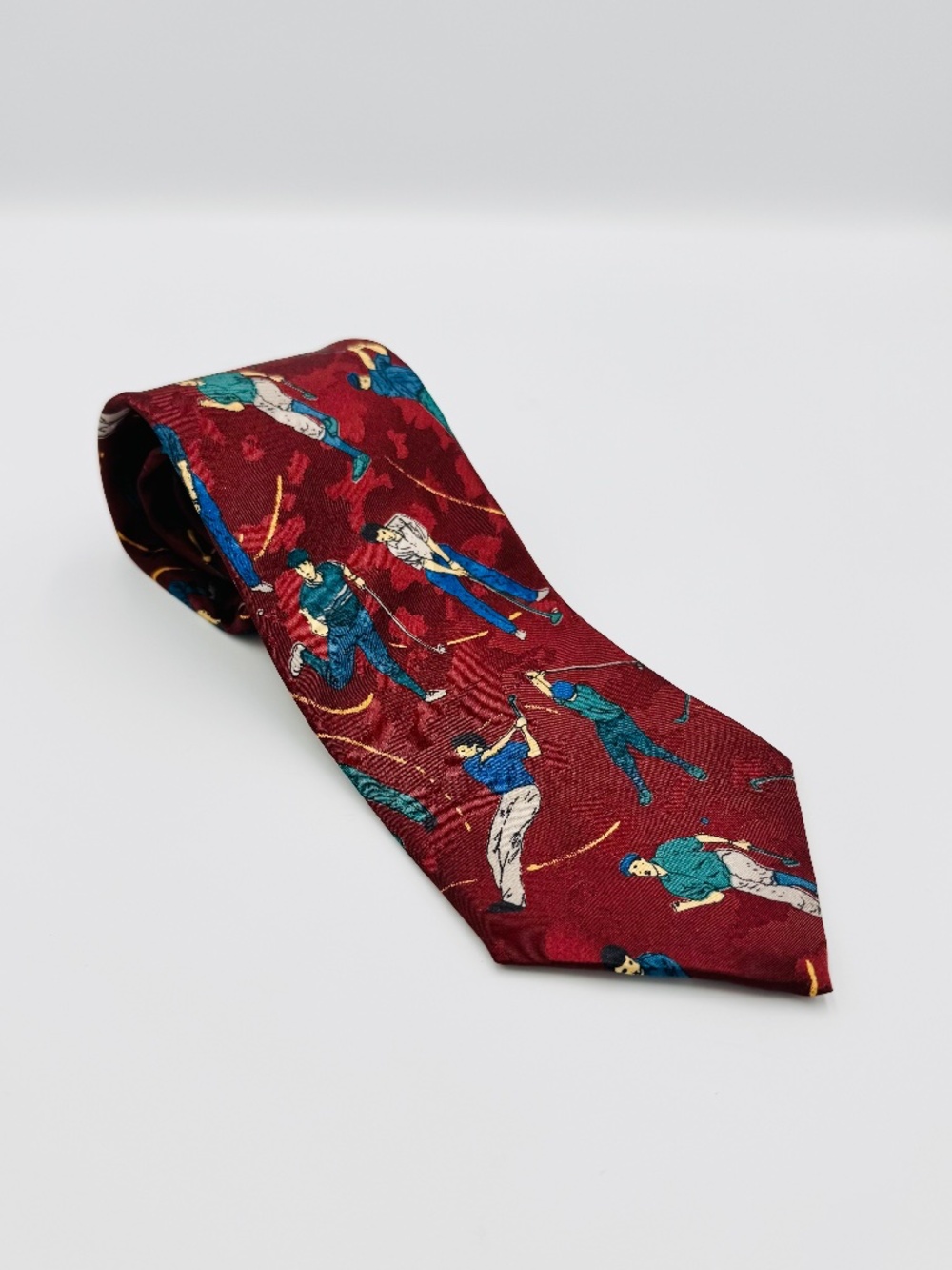 TownCraft Golf Motif Tie Mens Burgundy Red Retro Golfers Classic 57x3.75 Vintage
